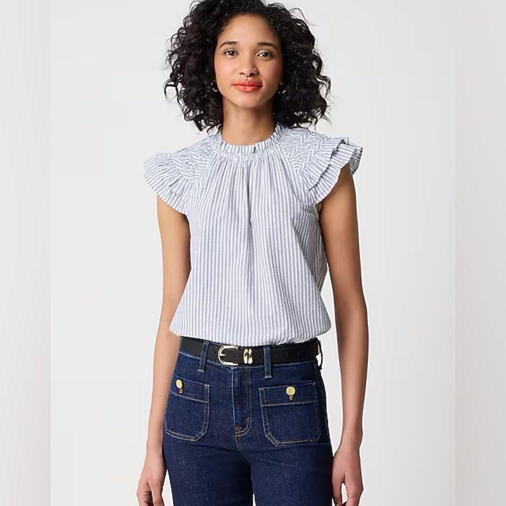 NWT J CREW Factory Striped flutter-sleeve top NWT - image 2